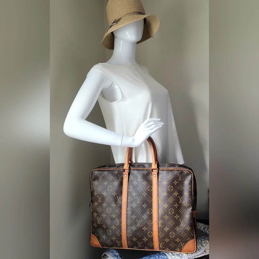 Louis Vuitton Porte Documents Voyage Monogram Canvas Briefcase Hand Bag Auth